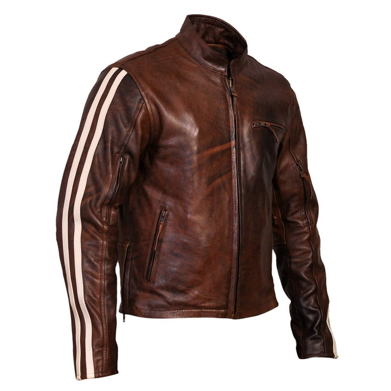 Tivoli Retro Brown Cruiser Removable Armour Leather Jacket -