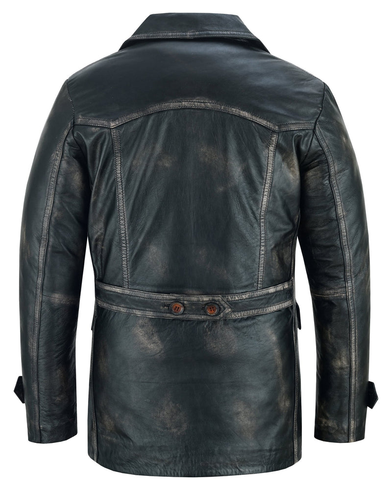 Vintage Brown Men's Leather Jacket - Double Breasted Dr. Who Kriegsmarine Style -