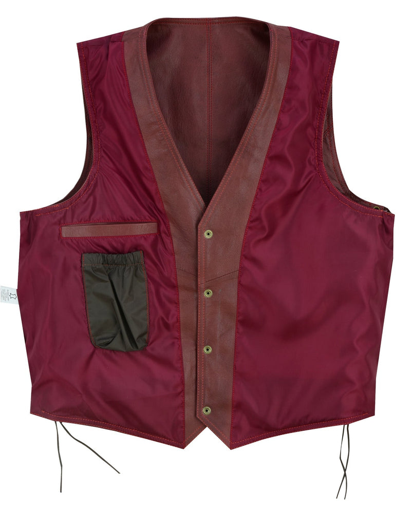 Wine Red Side Lace Biker Leather Waistcoat Vest -