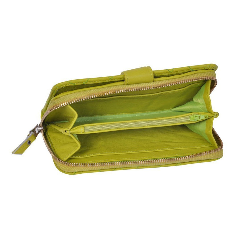 Women's Lime Green Quilted Wallet Purse -