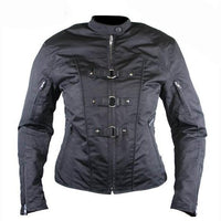 Women’s Removable Armor Black Fabric Motorcycle Jacket -