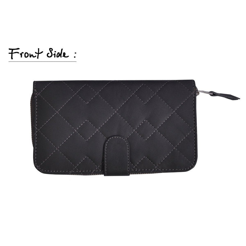 Womens Zip Round Black Leather Purses -